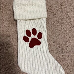Cozy Cream Knit Stocking with Red Paw Print